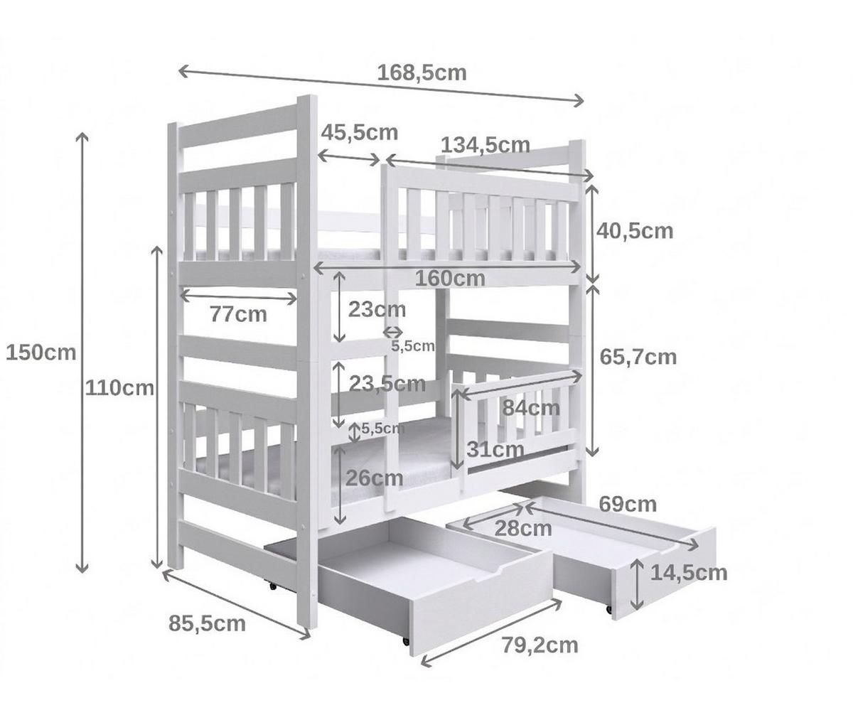 ETAGENBETT DINOS mit Bettkasten 80x160 cm Kieferfarben - Kieferfarben, Holz (80/160cm) - MASSENO