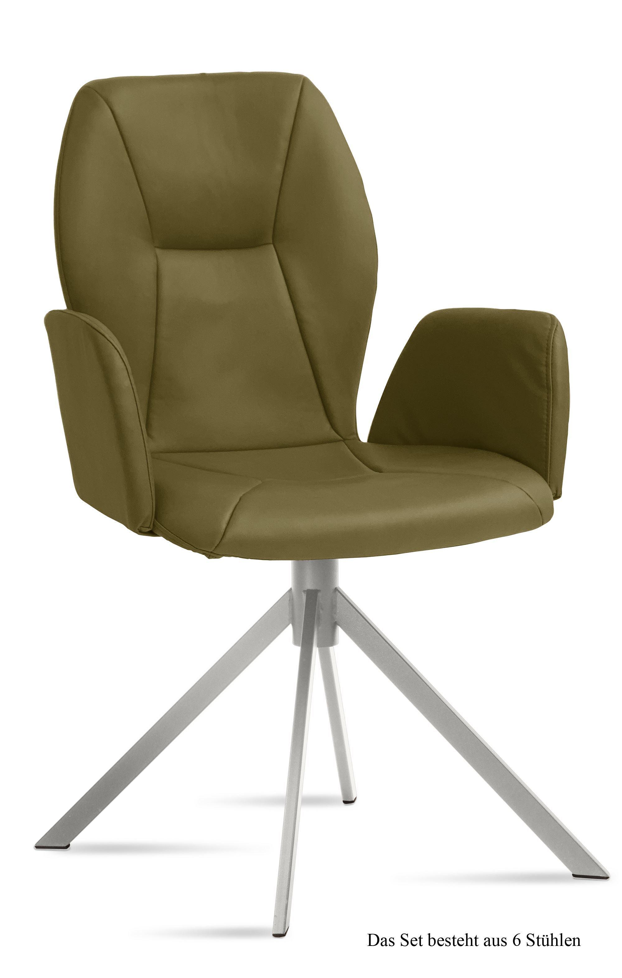 ARMLEHNSTUHL (6er-Set) Dottie 58x92x60 Edelstahl/Olivgrün - Edelstahlfarben/Olivgrün, Kunststoff (60/92/58cm) - 58aufmkessel
