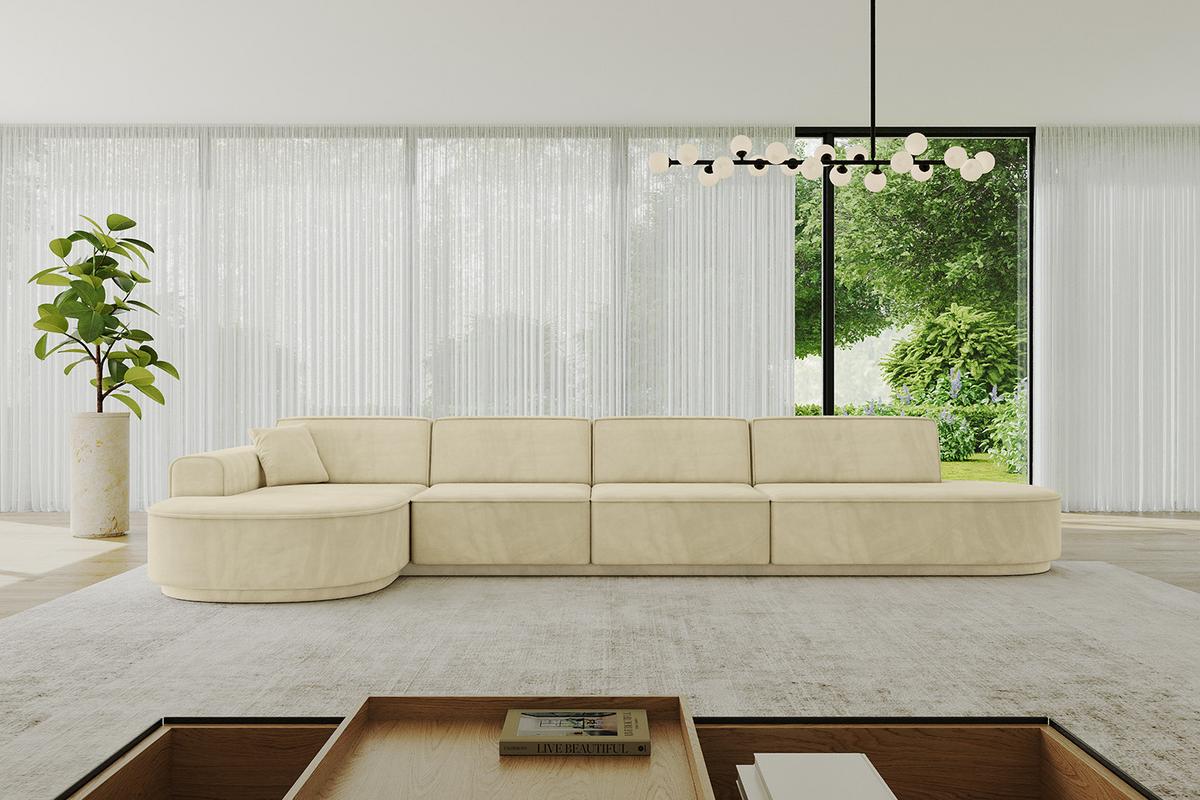 ECKSOFA Ottomane Links MARI-L3-v3 - 413x171x83 cm Beige Velours - Beige/Schwarz, Holzwerkstoff/Kunststoff (413/171cm) - ALTDECOR