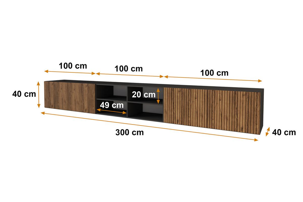 LOWBOARD KITO-W 3x100x40x40 cm - Schwarz / Katania - Eiche Wotan/Schwarz, Holzwerkstoff (300/40/40cm) - ALTDECOR