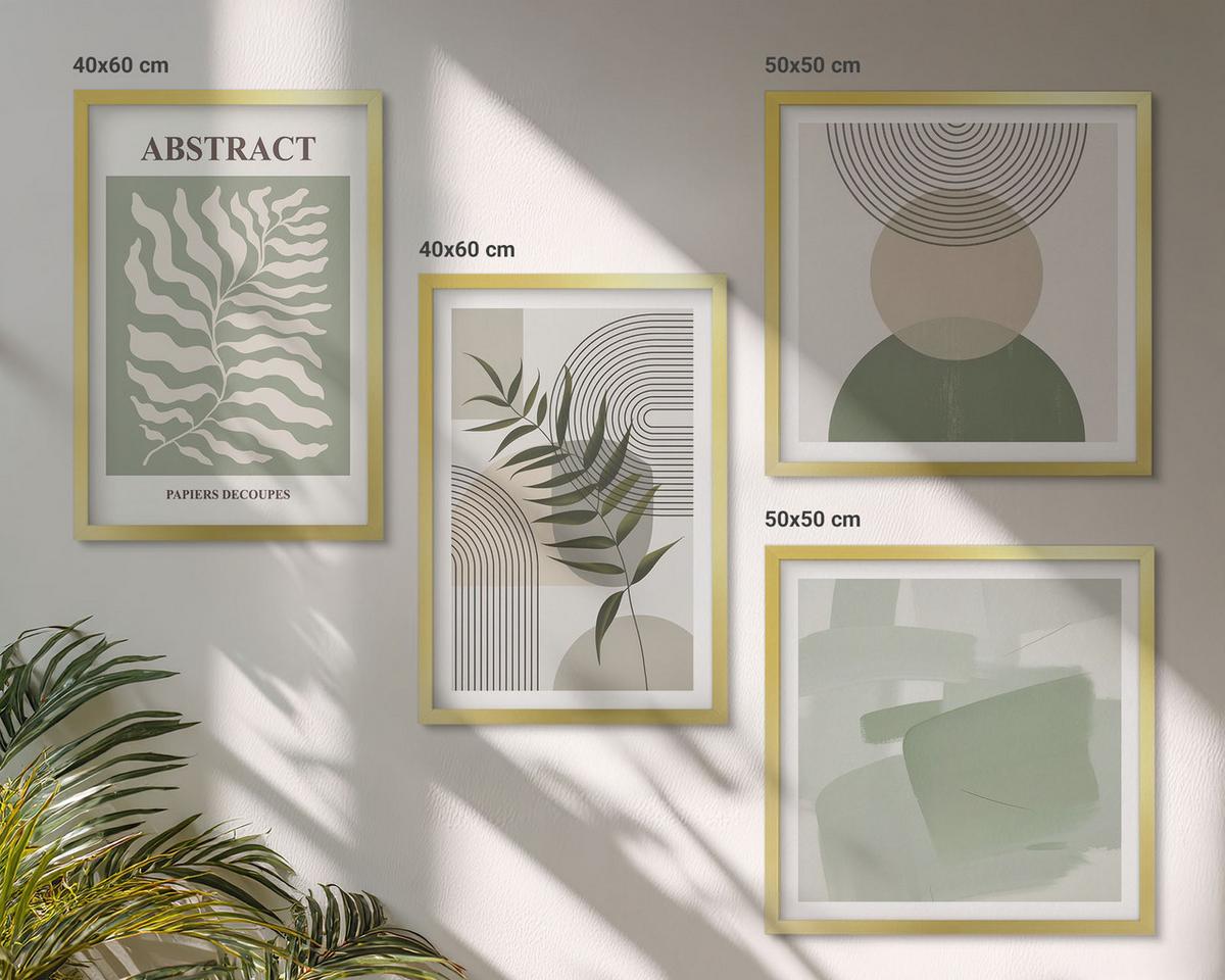 BILDER SET 4er Set - 50x50 cm & 40x60 cm Goldrahmen - Botanische Boho-Abstraktionen - Goldfarben, Kunststoff (50/50cm) - TULUP