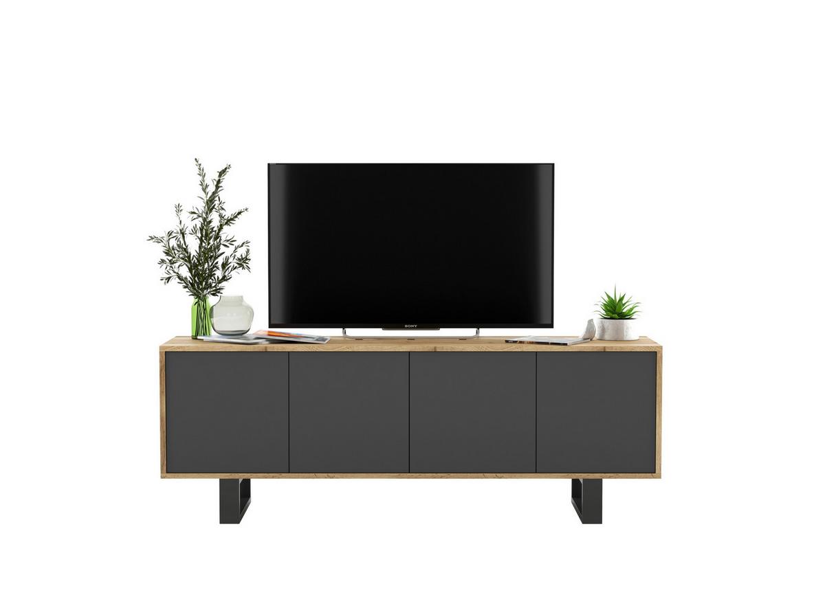TV-SCHRANK Apollo2 Eiche wotan Graphit Matt mit Metallbeinen 150 cm - Graphitfarben/Schwarz, Holzwerkstoff/Metall (150/53/35cm) - Meble Lindner