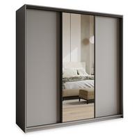 SCHWEBETÜRENSCHRANK TAVI 180/205/60 cm 3-türig mit Spiegel und Schubladen Graphitfarben - Graphitfarben/Schwarz, Holzwerkstoff (180/205/60cm) - MASSENO