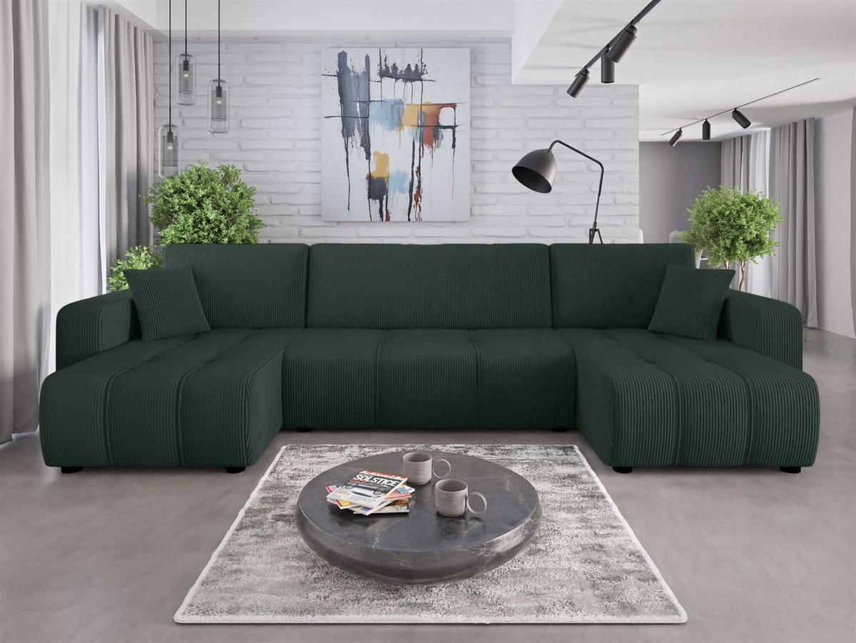 WOHNLANDSCHAFT Dagny - Grün, Holzwerkstoff/Textil (317/85/146cm) - Fun Möbel
