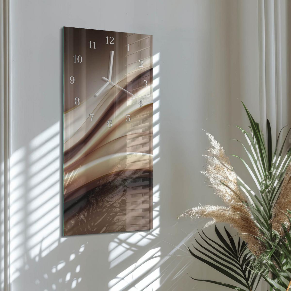 WANDUHR aus Glas 30x60 cm - Muster - Braun, Glas (30/60/0.4cm) - TULUP
