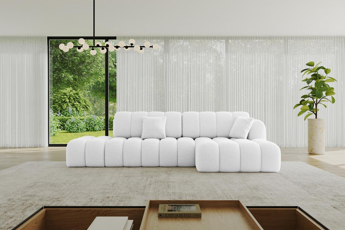 ECKSOFA mit Schlaffunktion Ottomane RECHTS OLEA-L2 321x164x75 Weiß Bouclé - Schwarz/Weiß, Holzwerkstoff/Kunststoff (164/321cm) - ALTDECOR