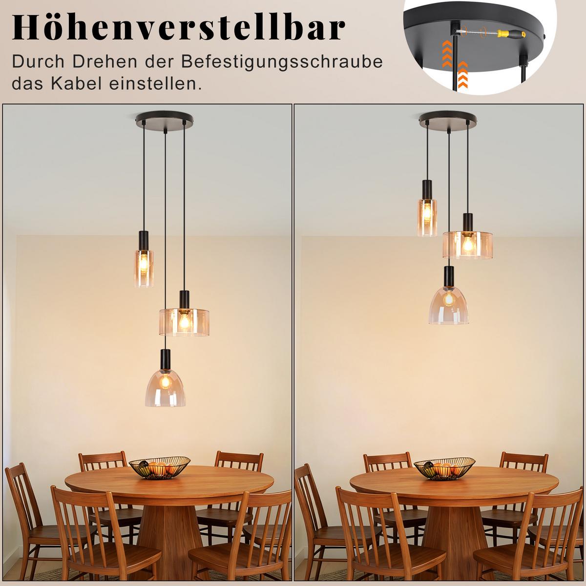 PENDELLEUCHTE Krell 22/25/180 cm - Bernsteinfarben/Schwarz, Glas/Metall (22/25/180cm) - ZMH