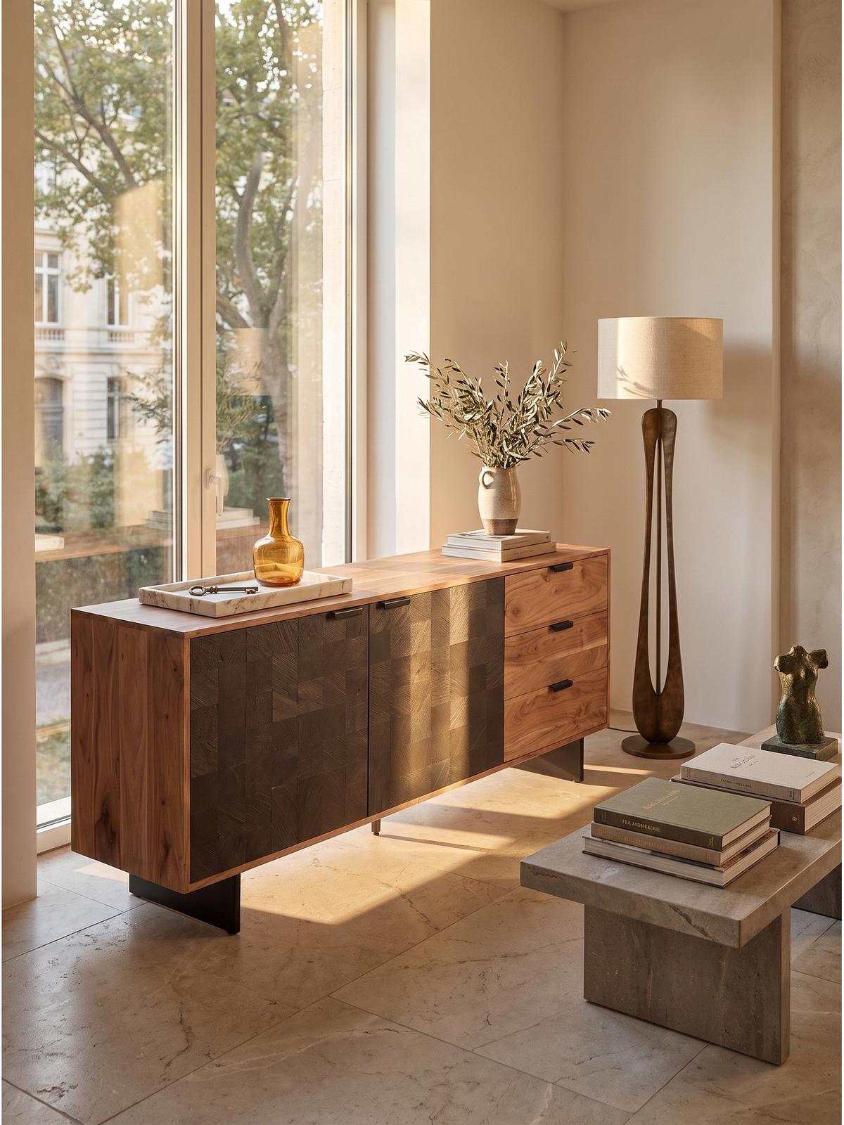 KOMMODE MONTEFALCO, Akazie Massivholz, Akazie-Schwarz, 175 x 40 x 76 cm - Schwarz/Akaziefarben, Holz/Metall (175/76/40cm) - KADIMA DESIGN