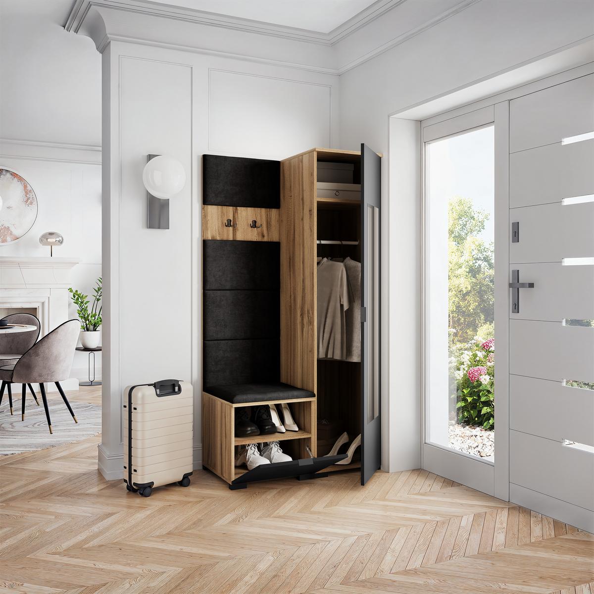 GARDEROBENSCHRANK VIRA 95/181/51 cm Modern Eiche Wotan - Eiche Wotan/Schwarz, Holzwerkstoff (95/181/51cm) - MASSENO