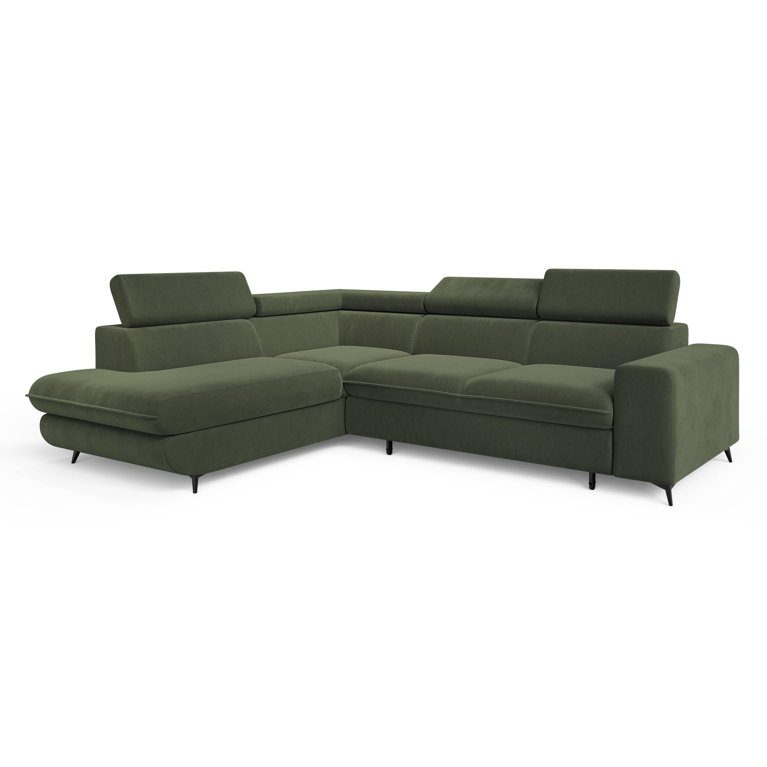 ECKSOFA VELISS Olivgrün Veloursstoff mit Schlaffunktion - Olivgrün, Holz (255/193cm) - MASSENO