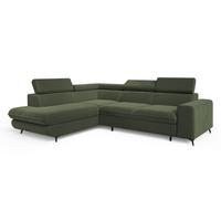 ECKSOFA VELISS Olivgrün Veloursstoff mit Schlaffunktion - Olivgrün, Holz (255/193cm) - MASSENO