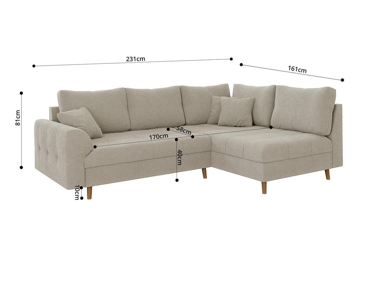 ECKSOFA Henrik Beige Boucle - Ottomane rechts - Beige/Braun, Holz/Textil (231/161cm) - S-Style