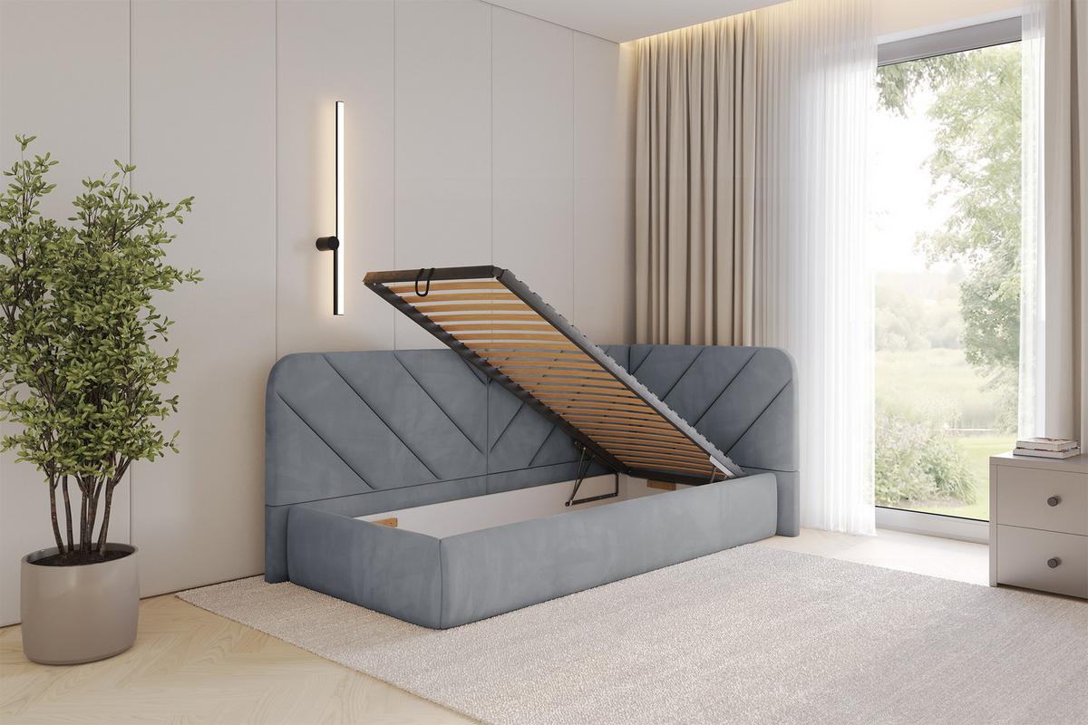 EINZELLBETT Jugendbett mit Bettkasten, Links - FIKY 100x200 Grau - Grau, Holzwerkstoff/Textil (100/200cm) - ALTDECOR
