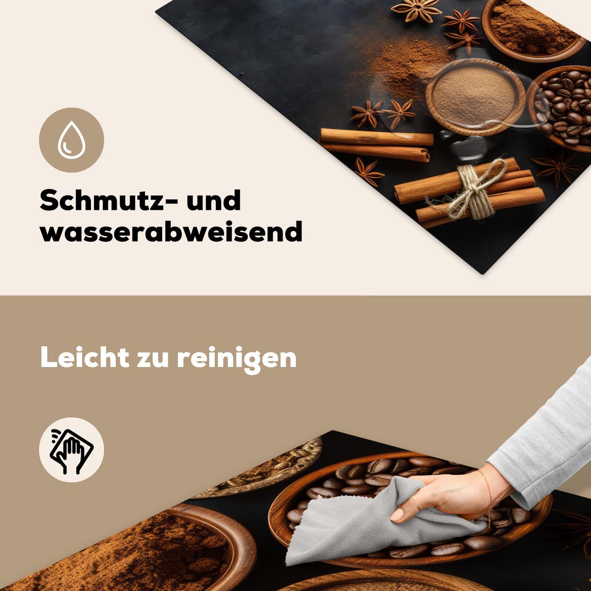 HERDABDECKPLATTE Zimt - Beton - Kaffee - Zimtstangen - Gewürze Induktionsschutz 91.2x52 cm - Mokka, Kunststoff (91.2/52/0.2cm) - MuchoWow