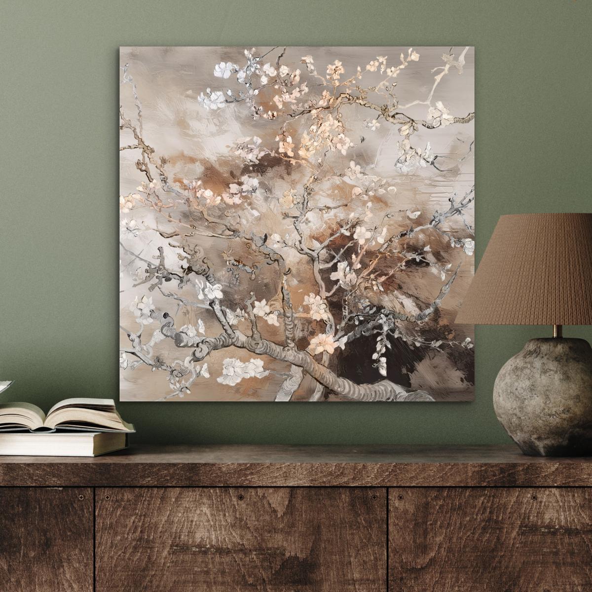 METALLBILD Mandelblüte - Kunst - Van Gogh - Beige - Abstrakt 50x50 cm - Braun, Metall (50/50cm) - MuchoWow