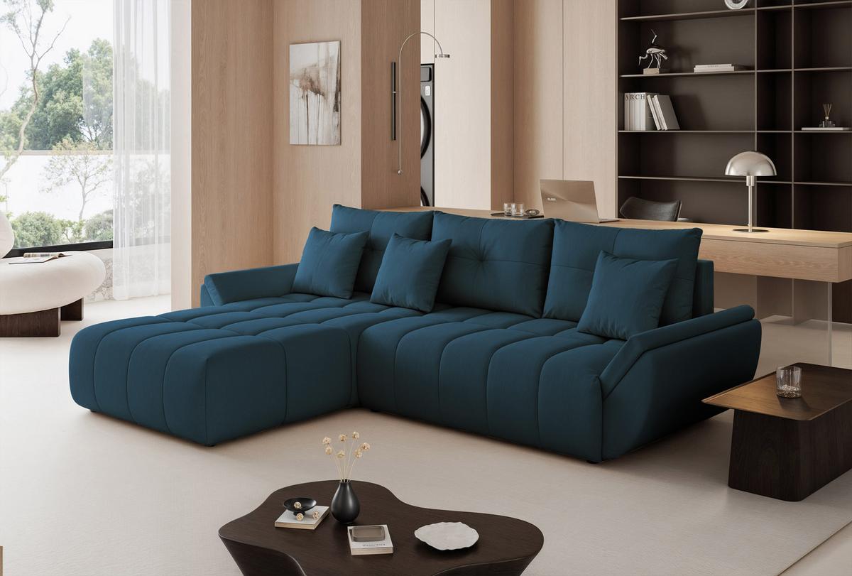 ECKSOFA ARO mit Schlaffunktion und Bettkasten Marineblau - Schwarz/Dunkelblau, Kunststoff/Textil (280/190cm) - Idohome