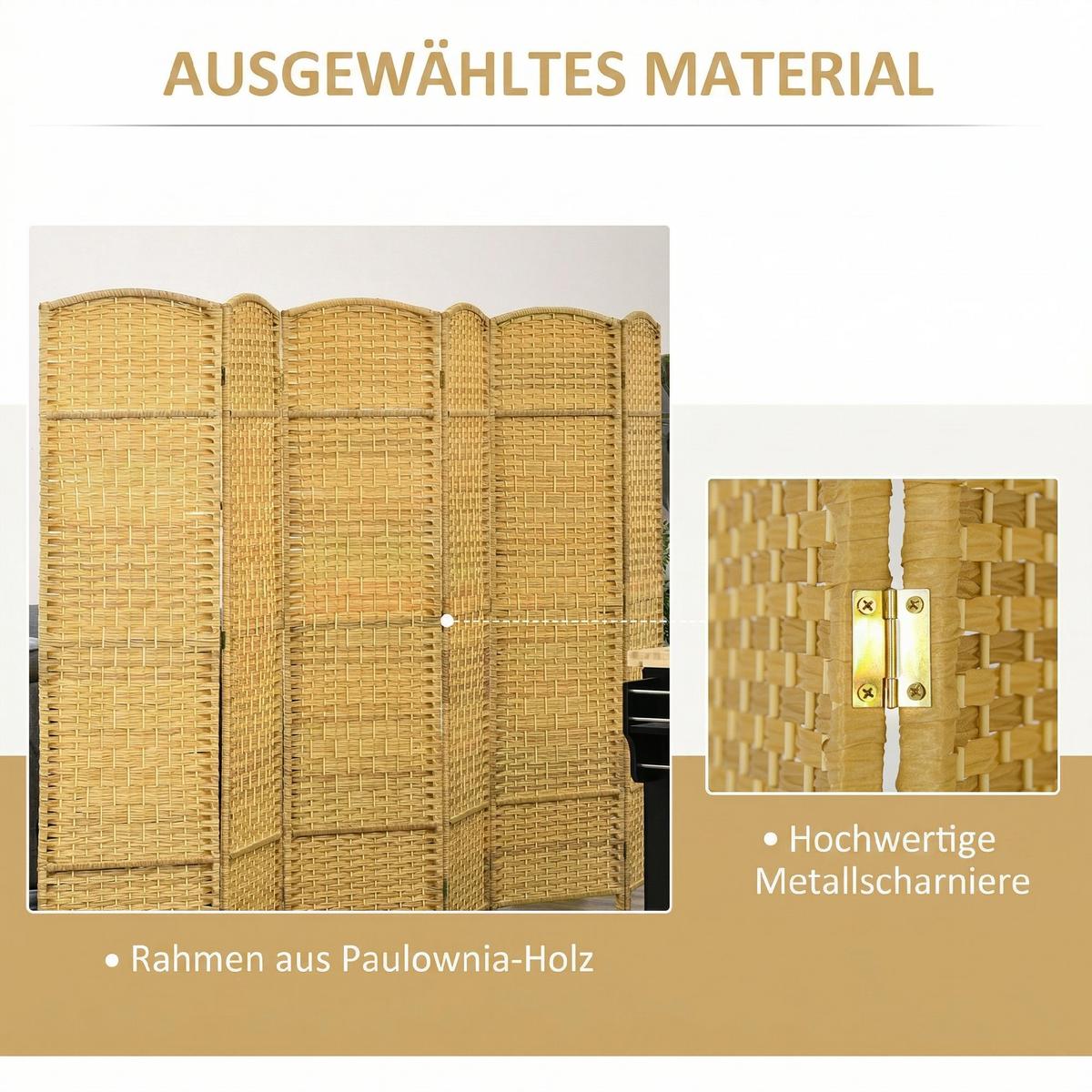 PARAVENT Polypropylen Kiefernholz Naturholz - Naturfarben, Holz (1.7/180cm) - HOMCOM