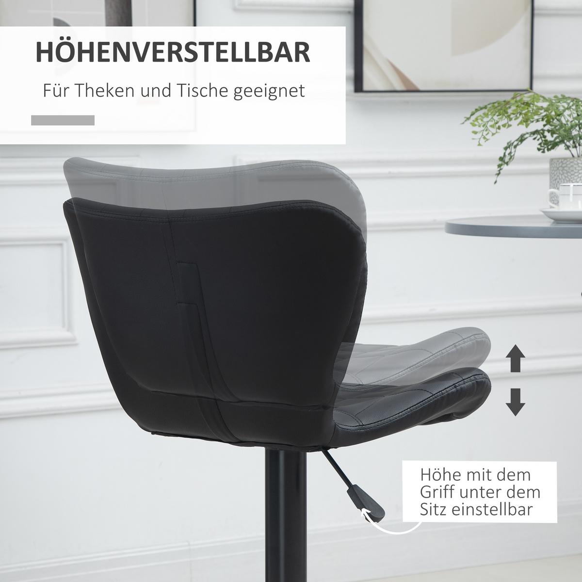BARHOCKER, Kunstleder, Stahl, Schwarz - Schwarz, Kunststoff (51.5/109/47cm) - HOMCOM
