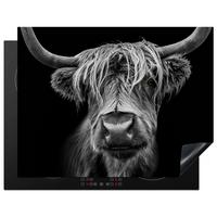 HERDABDECKPLATTE Schottischer Highlander - Hörner - Schwarz - Weiß - Kuh - Wild - Tiere Induktionsmatte 77x59 cm - Schwarz, Kunststoff (77/59/0.2cm) - MuchoWow