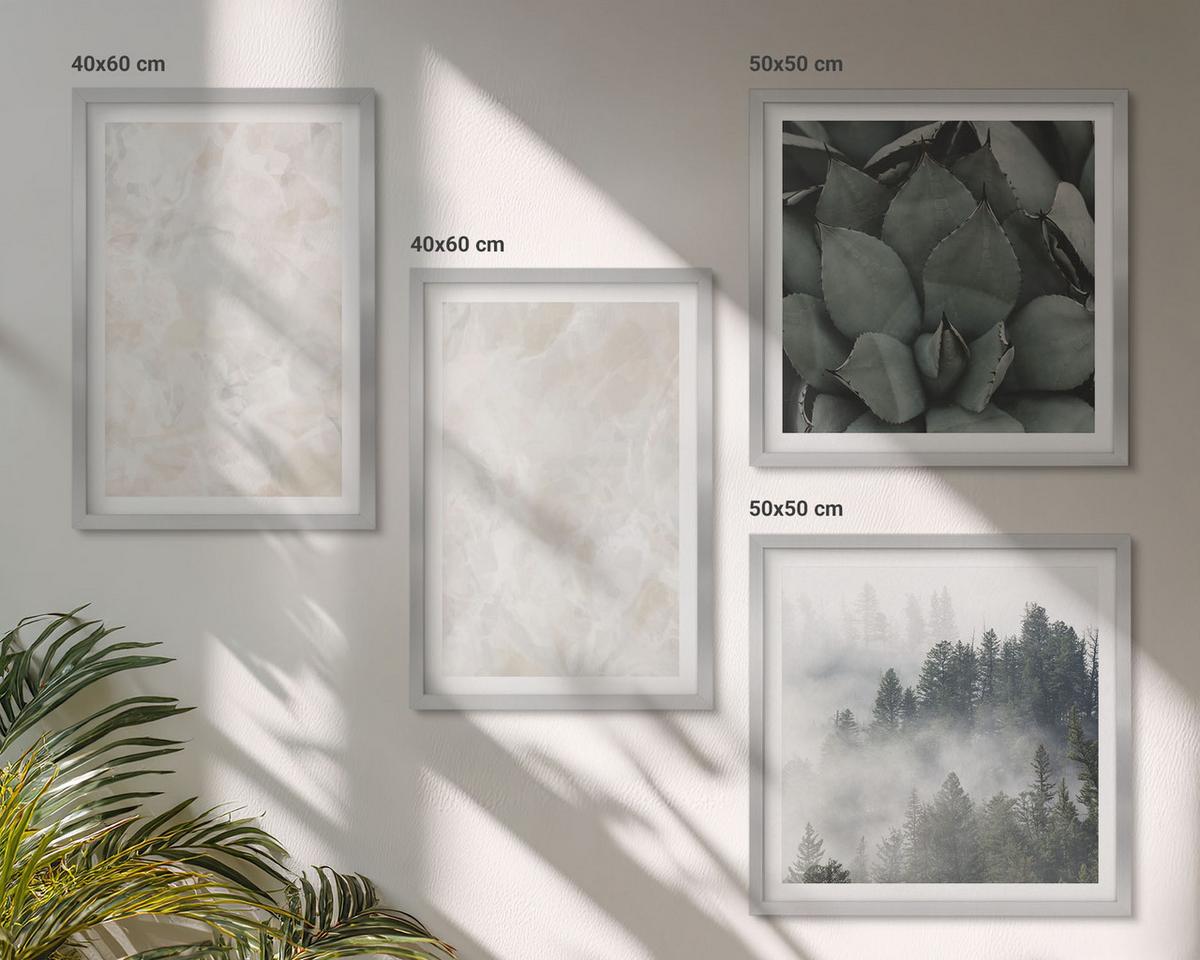 BILDER SET 4er Set - 50x50 cm & 40x60 cm Silberner Rahmen - Steinpastellmarmor - Silberfarben, Kunststoff (50/50cm) - TULUP