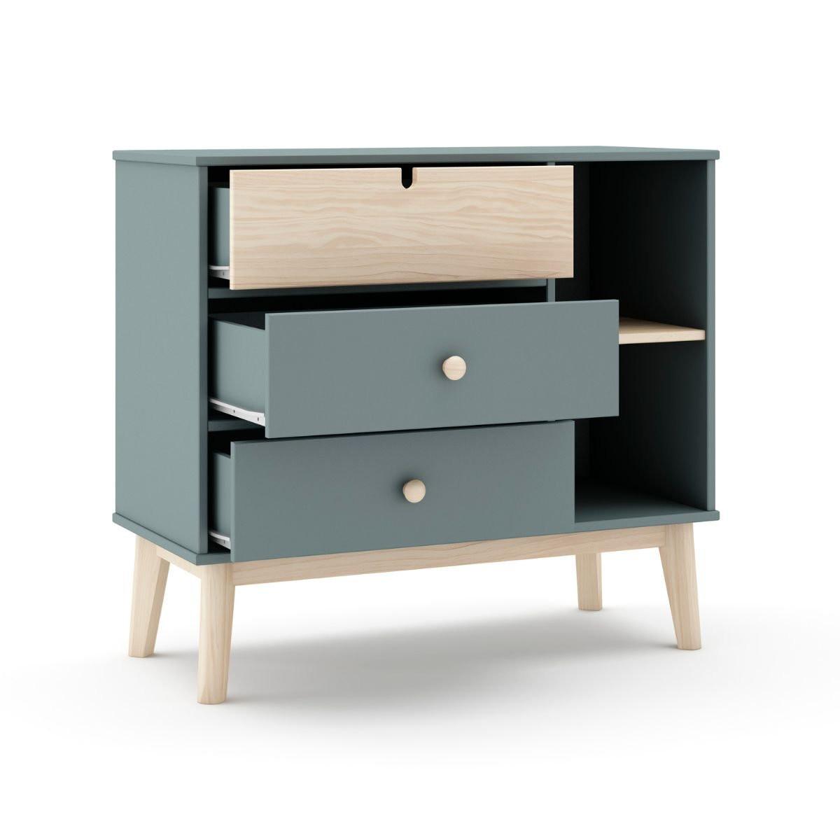 KOMMODE 3 Schubladen und 2 Fächer L90 cm - Estefania - Grün, Holzwerkstoff (40/81/90cm) - Calicosy