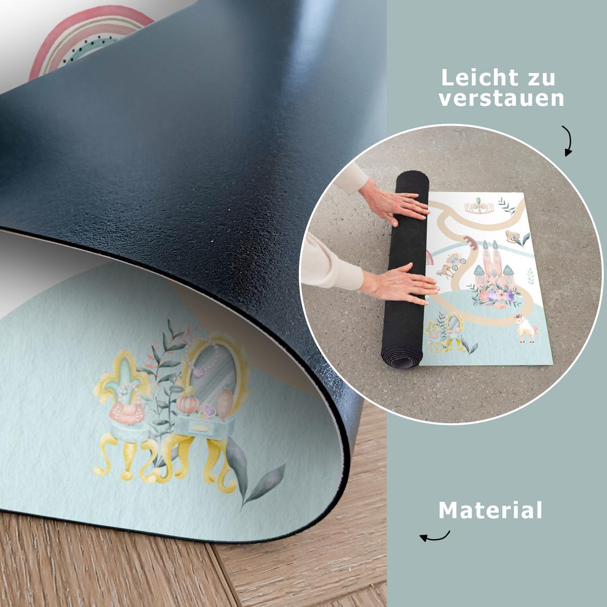 KINDERTEPPICH Prinzessin - Schloss - Blumen - Einhorn - Mädchen Spielmatte 135x90 cm - Weiß, Kunststoff (135/0.3cm) - OnlyWow