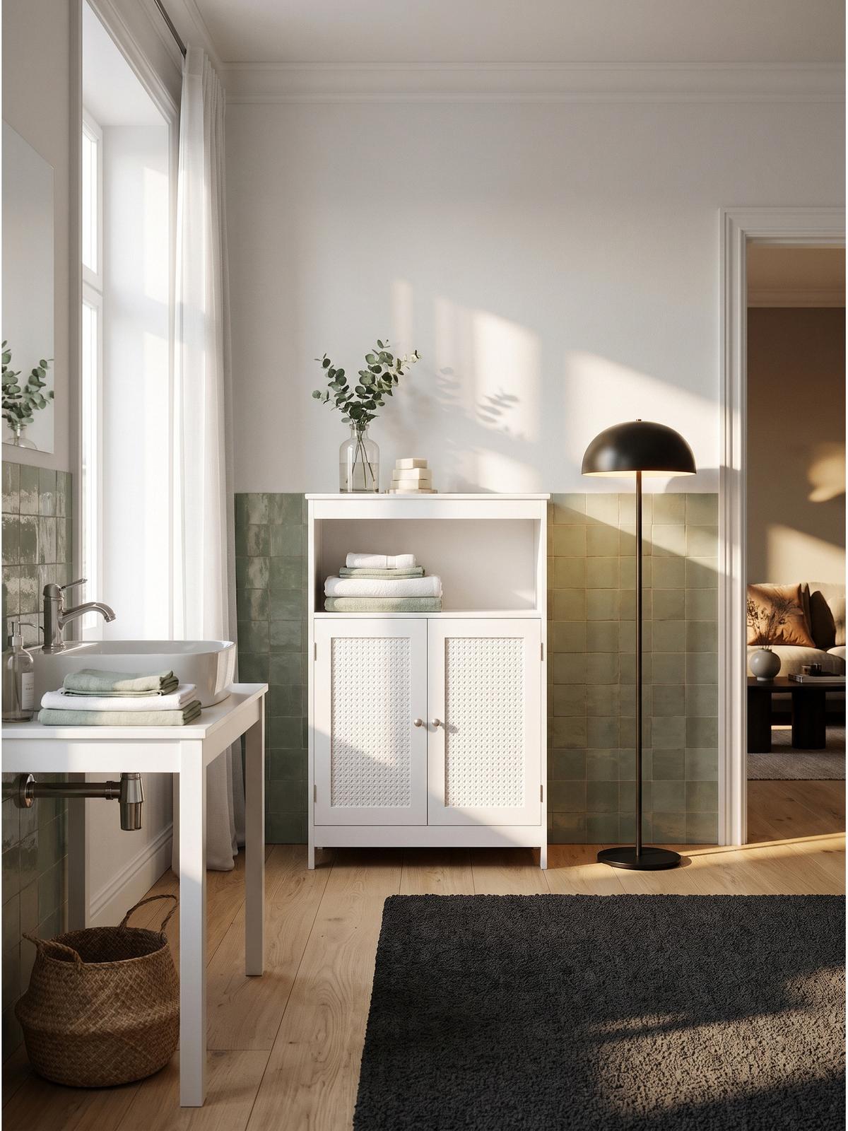 BADSCHRANK ADOUR, MDF, mit Stauraum, Weiß, 60 x 28 x 80 cm - Weiß, Holzwerkstoff/Metall (60/80/28cm) - KADIMA DESIGN