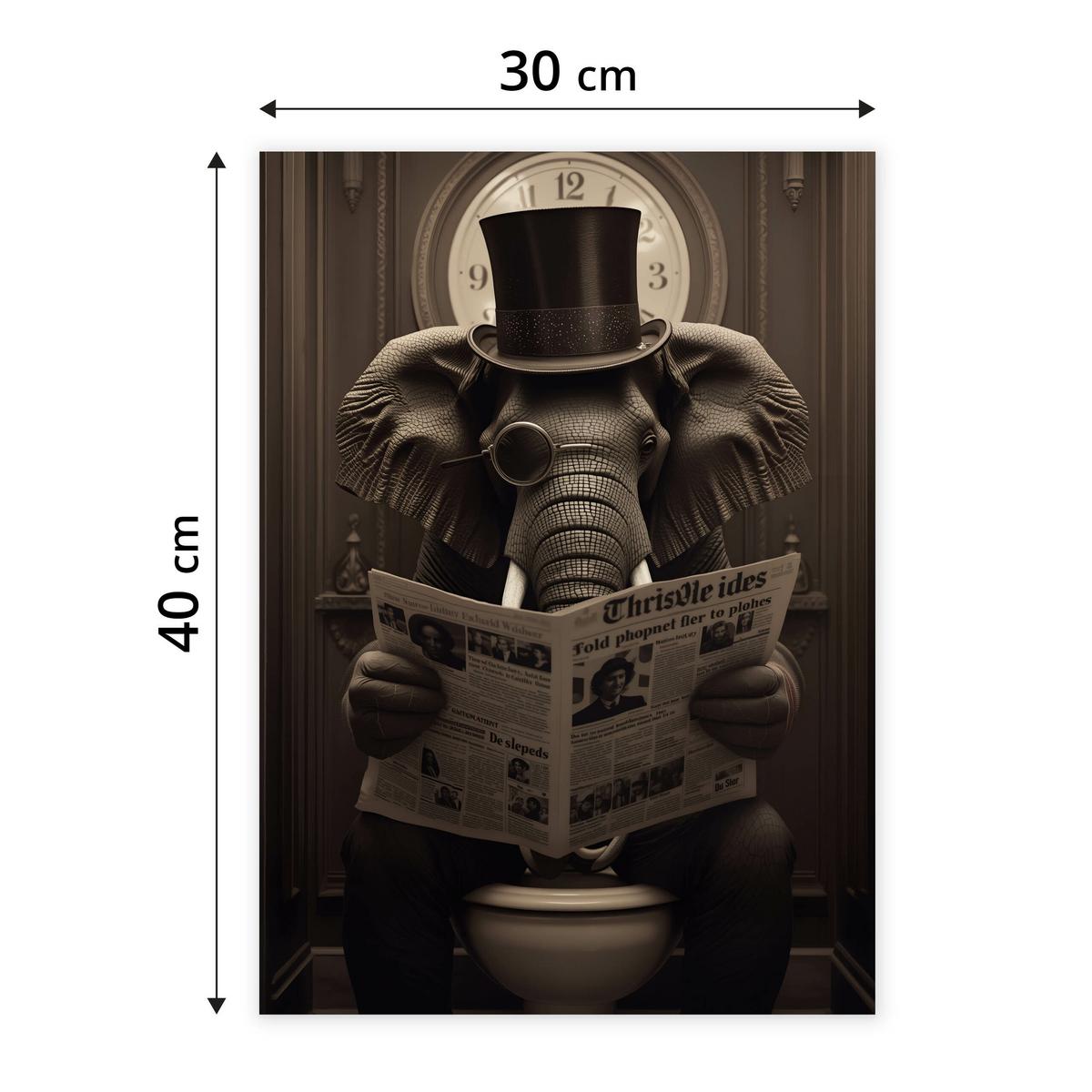 POSTER für WC Badezimmer ELEFANT in Toilette Retro Zeitung Abstraktion 30x40cm - Beige/Schwarz, Papier (30/40/40cm) - Muralo