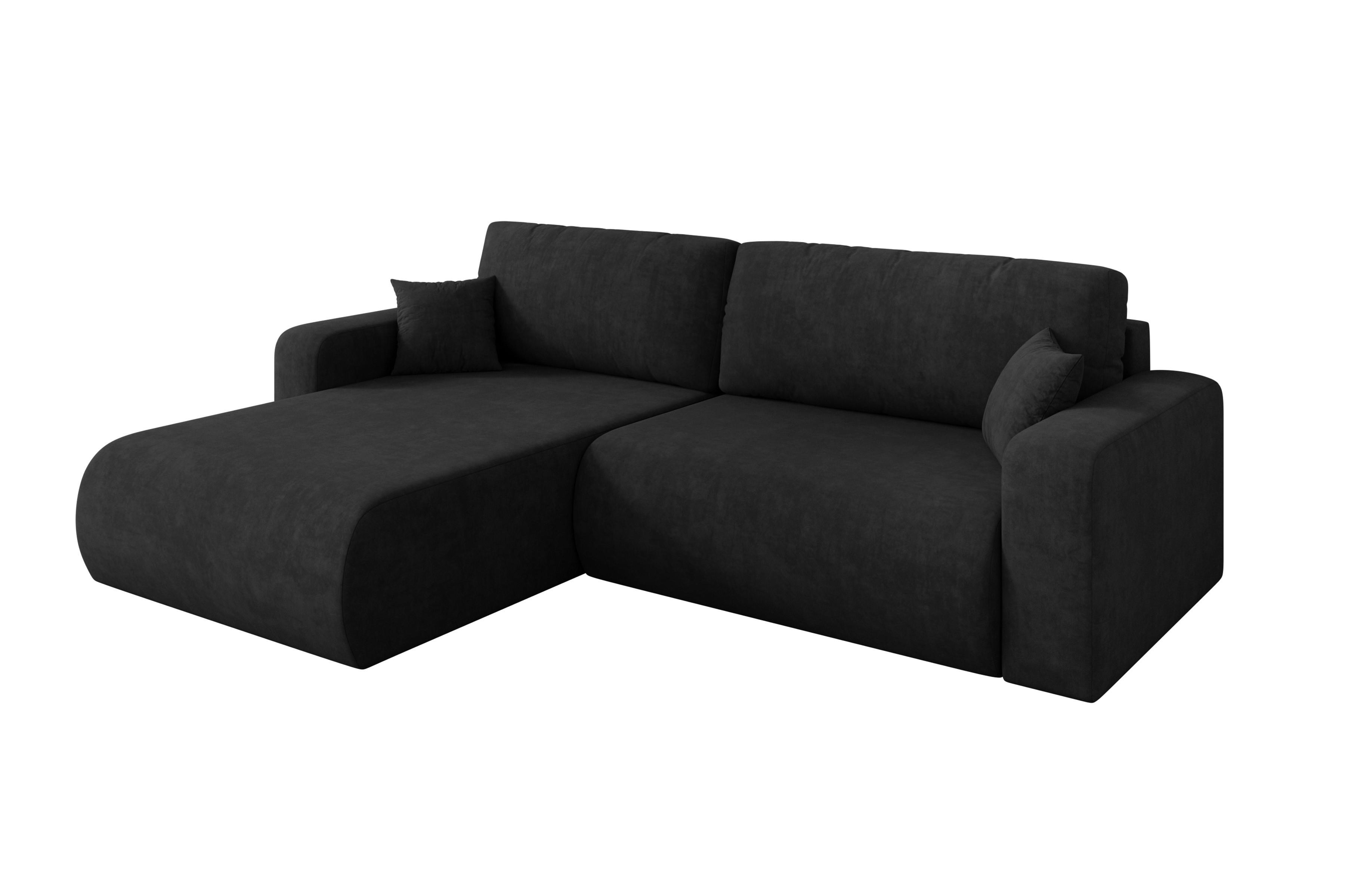 ECKSOFA mit Schlaffunktion Ottomane Links BERY-L 276x193x88 Schwarz Velours - Schwarz, Holzwerkstoff/Kunststoff (276/193cm) - ALTDECOR