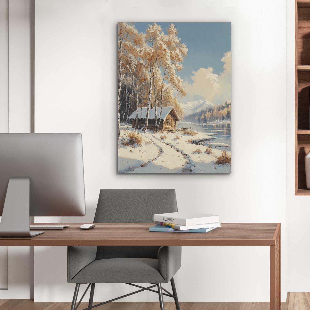 AKUSTIKBILD Winter - Schnee - Zuhause - Natur Wandbilder 60x80 cm - Hellbraun, Kunststoff (60/80/0.9cm) - MuchoWow