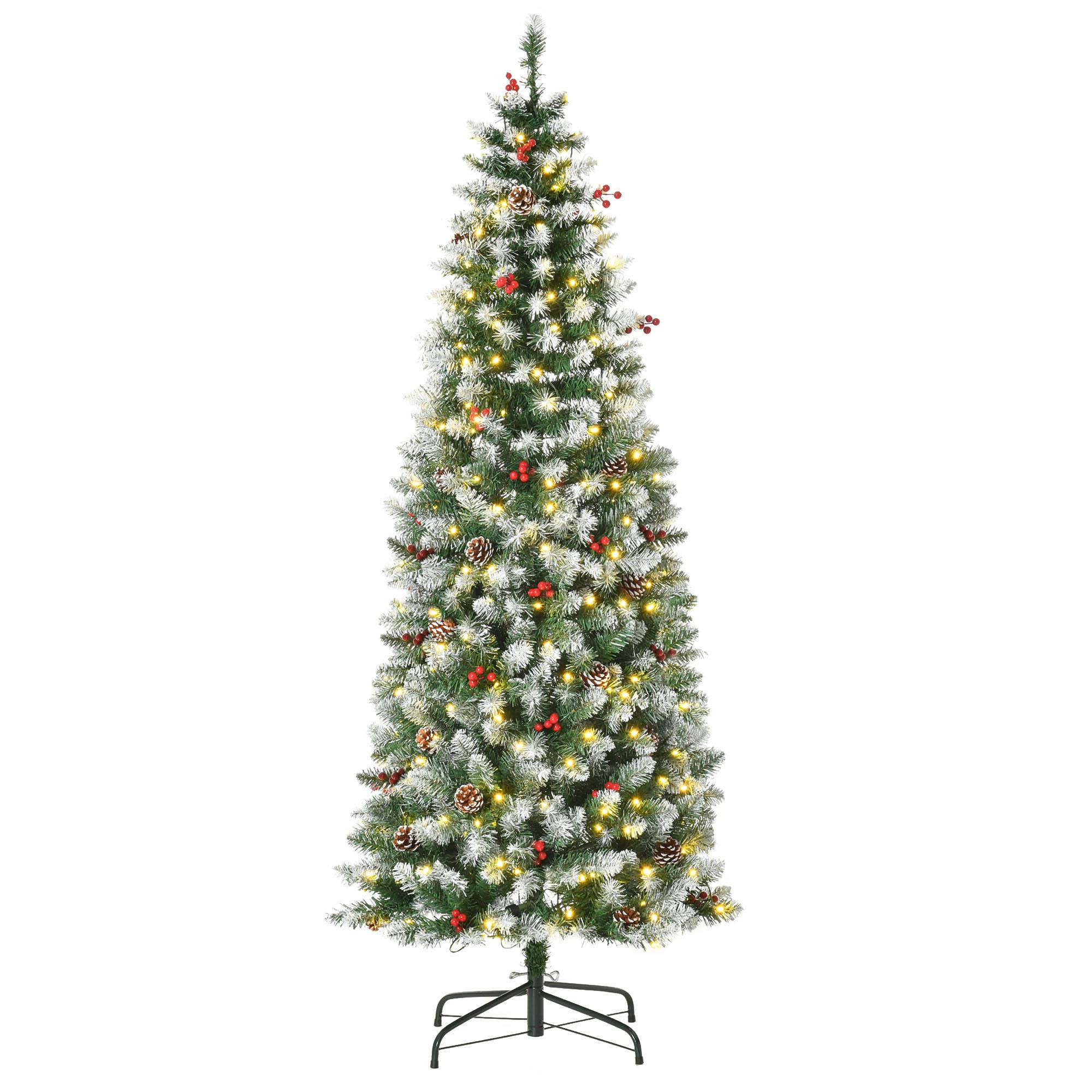 WEIHNACHTSBAUM 1,8 m Christbaum 618Zweige mit LED-Lichter Beeren PVC Grün+Weiß - Multicolor, Kunststoff (180cm) - HOMCOM