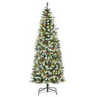 WEIHNACHTSBAUM 1,8 m Christbaum 618Zweige mit LED-Lichter Beeren PVC Grün+Weiß - Multicolor, Kunststoff (180cm) - HOMCOM