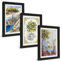 BILDER SET 3er Set - 20x30 cm Schwarzer Rahmen - Blick auf das Meer aus Zitronenbäumen - Schwarz, Kunststoff (20/30cm) - TULUP