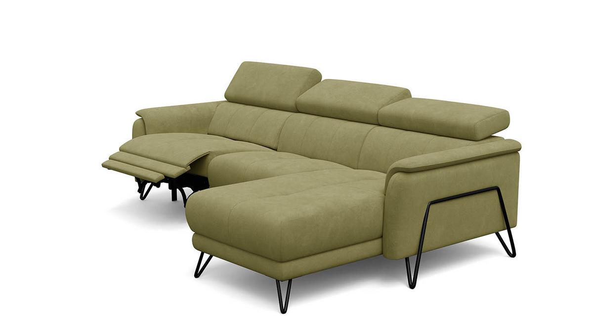 ECKSOFA RODEN 4-Sitzer mit Relax, olive, Veloursstoff - Grün, Holz/Textil (268/92cm) - Wozimo