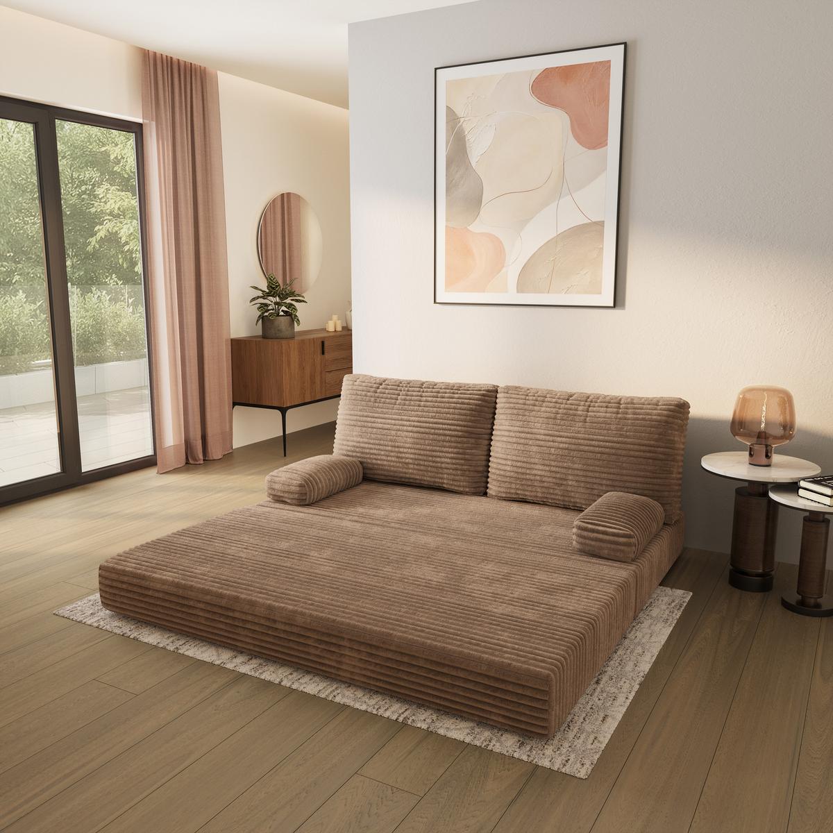 BETTSOFA SILAR aus Schaumstoff Kordstoff Beige Schlaffunktion - Beige, Textil (170/86/80cm) - MASSENO