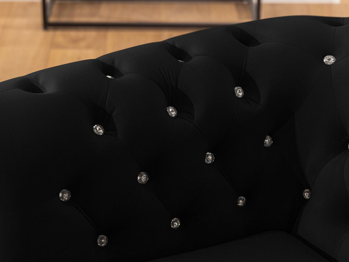 CHESTERFIELD-SESSEL Cleo Blink Schwarz Samt mit Kristallsteppung und braunen Massivholzfüßen - Beige/Schwarz, Holz/Textil (104/72/86cm) - S-Style Möbel
