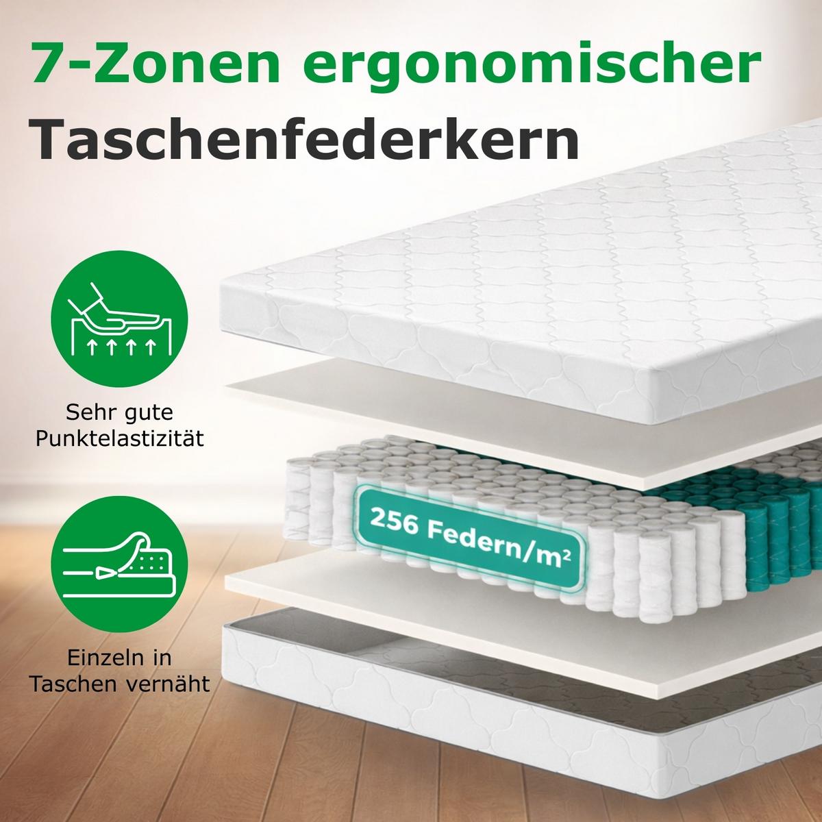 FEDERKERNMATRATZE H3 Komfort 90x190 - Weiß, Textil (90/190cm) - Schlaftroll