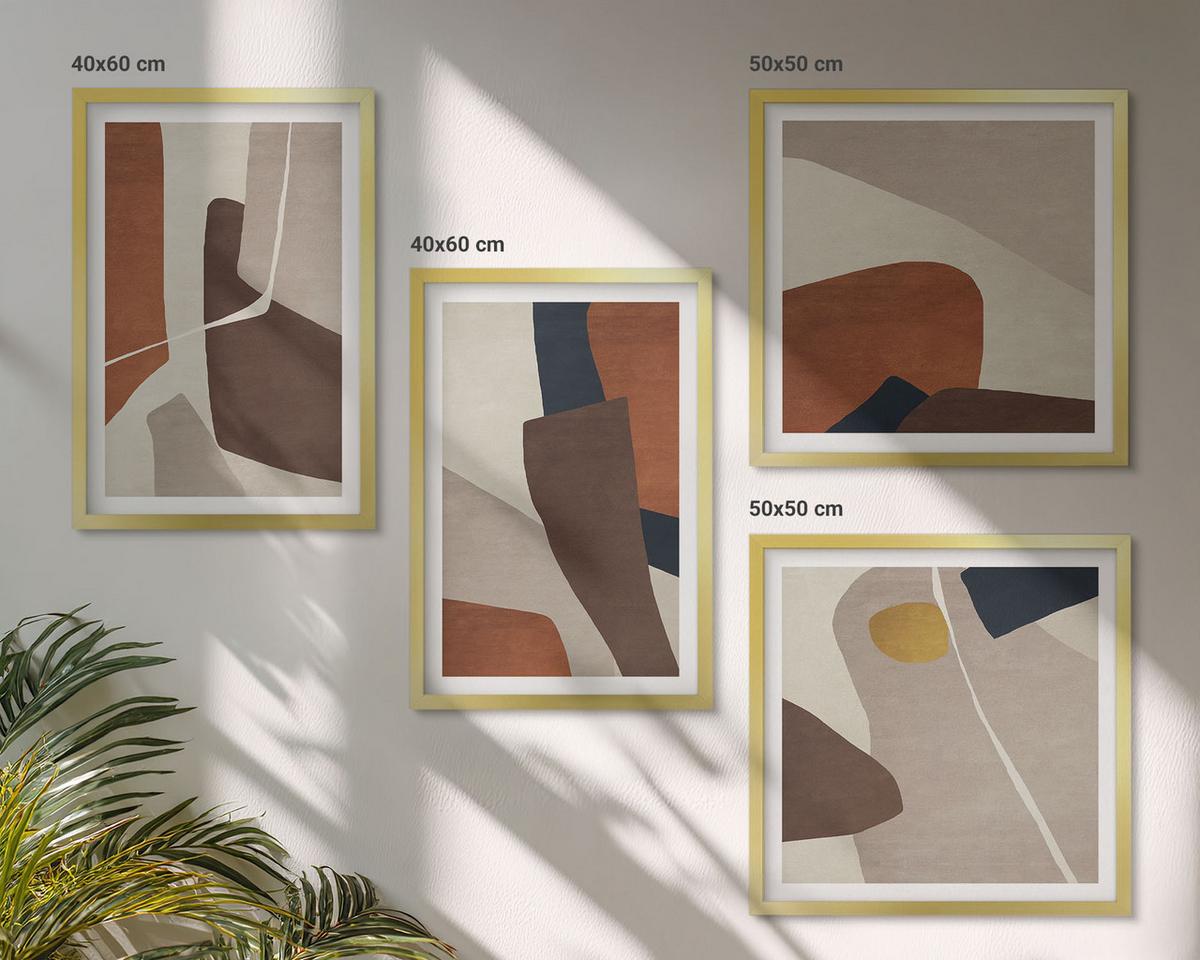 BILDER SET 4er Set - 50x50 cm & 40x60 cm Goldrahmen - Abstrakte moderne Formen - Goldfarben, Kunststoff (50/50cm) - TULUP