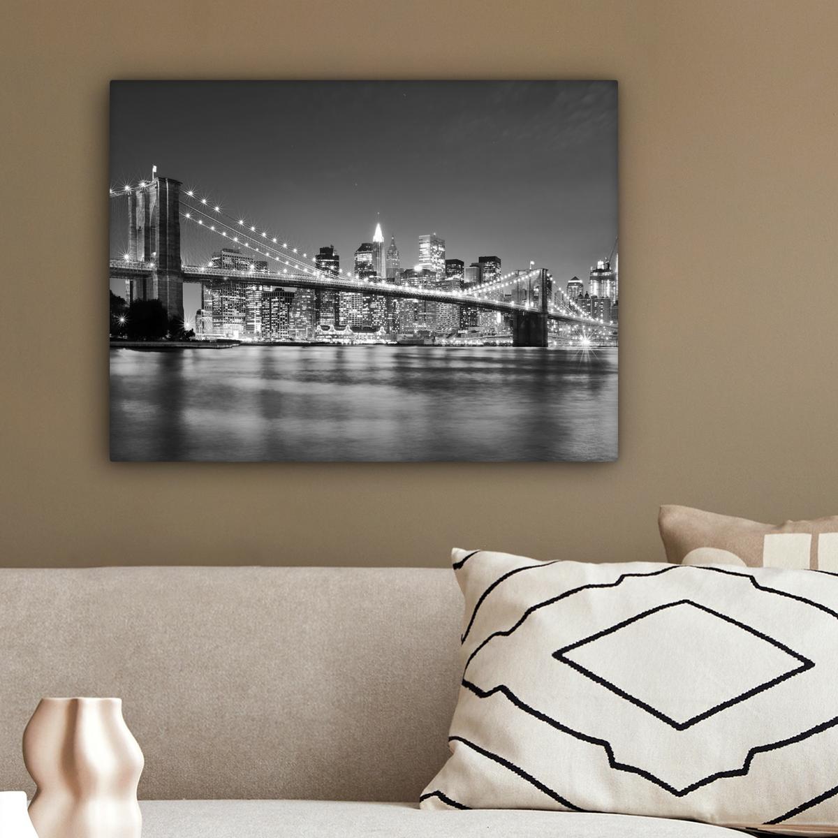 LEINWANDBILD New York - Brücke - Brooklyn - Schwarz und weiß - Architektur Wandbild 40x30 cm - Schwarz, Textil (40/30cm) - MuchoWow