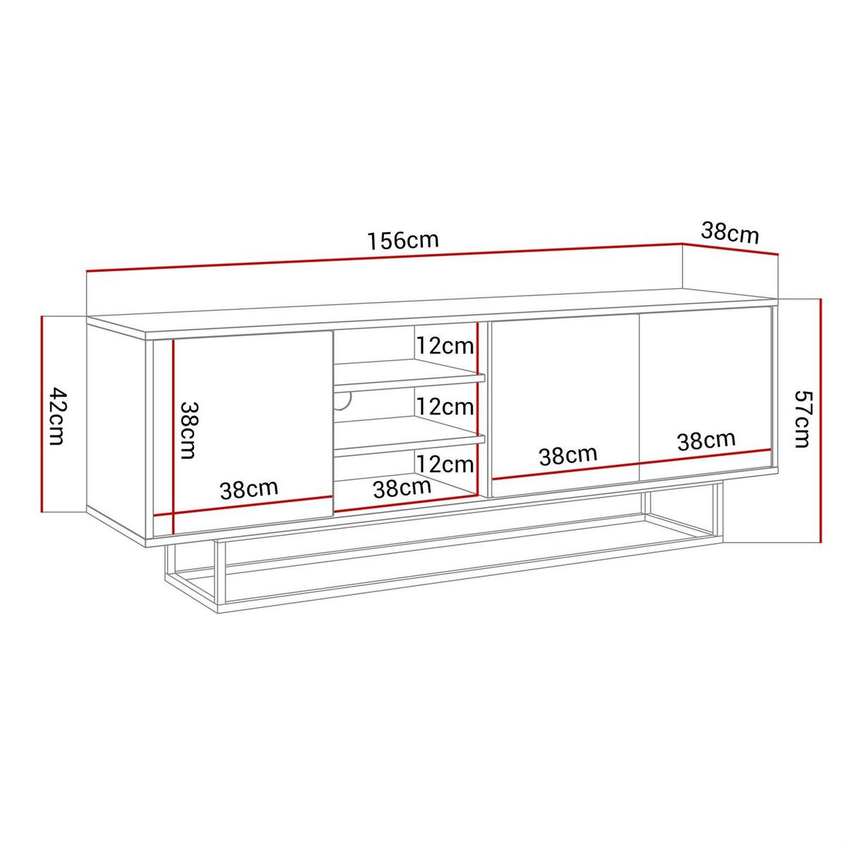 TV-ELEMENT SANAYI auf weißem Gestell mit Regalen Hochglanz Weiß - Weiß Hochglanz/Weiß, Holzwerkstoff (156/57/38cm) - Lookway