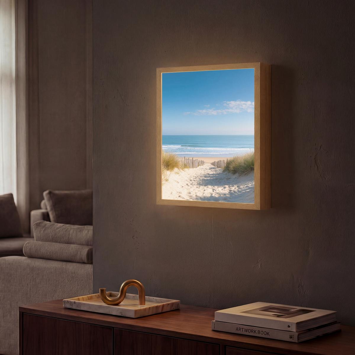 WANDLEUCHTE MIT AKKU Strand - Meer - Düne - Sand - Sommer 30x40 cm - Sandfarben, Holzwerkstoff (30/40/8cm) - OnlyWow