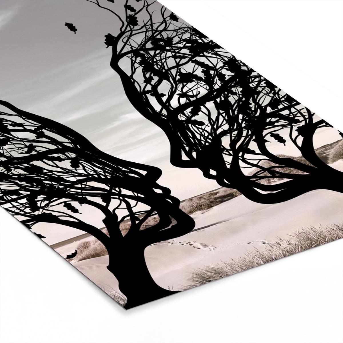 POSTER MIT RAHMEN Strand - Meer - Menschen - Baum - Moderne Kunst Bilder mit Rahmen 40x60 cm - Hellgrau, Papier (40/60cm) - MuchoWow