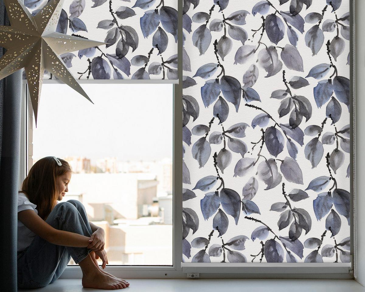 INNENROLLO - Fensterrollo - Rollo - 130x140 cm - Dunkle Blätter - Grau, Kunststoff (130/140/0.5cm) - TULUP