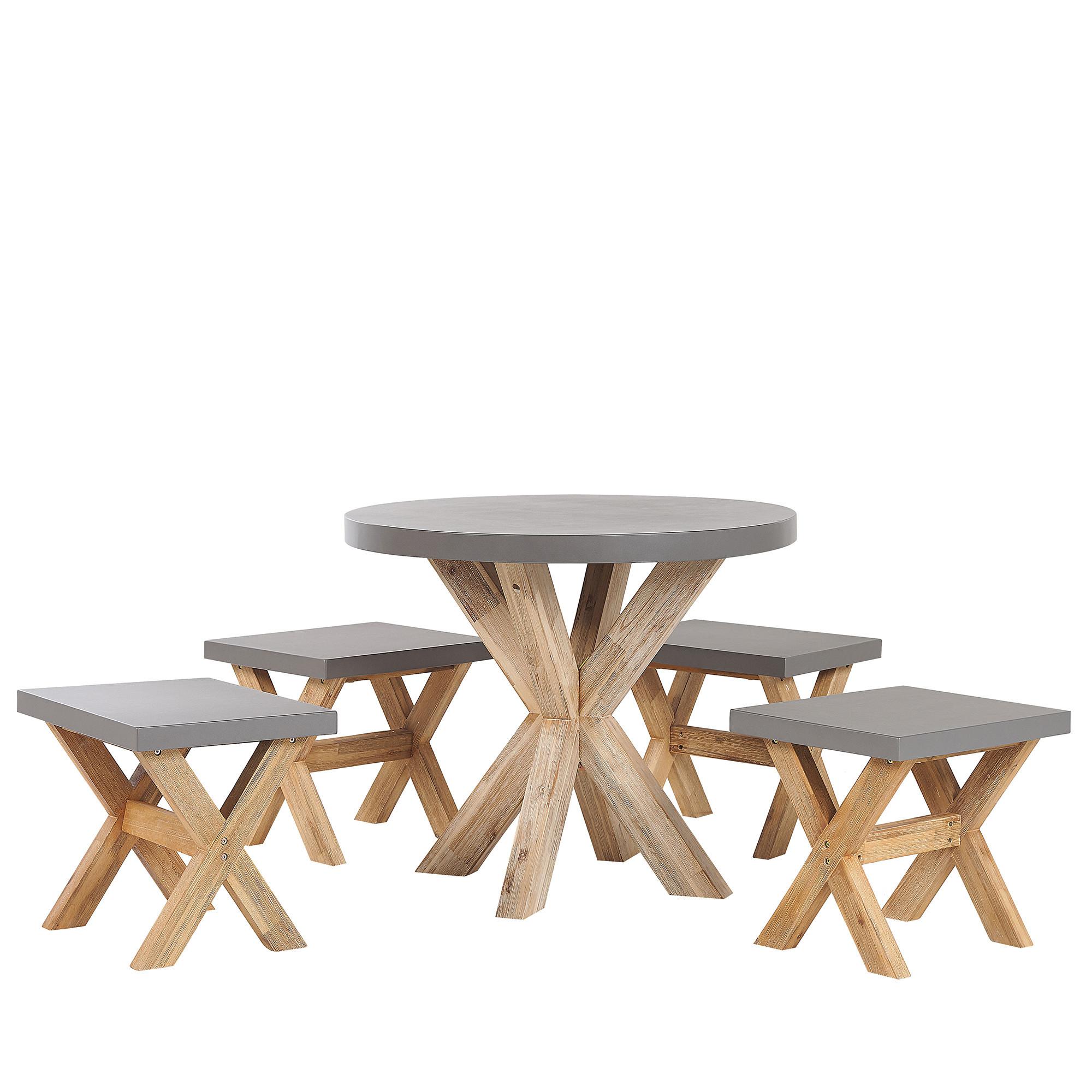 GARTENMÖBEL SET 4-Sitzer Faserzement Grau 5-teilig Tisch 90 cm Olbia - Hellbraun/Grau, Stein - Beliani