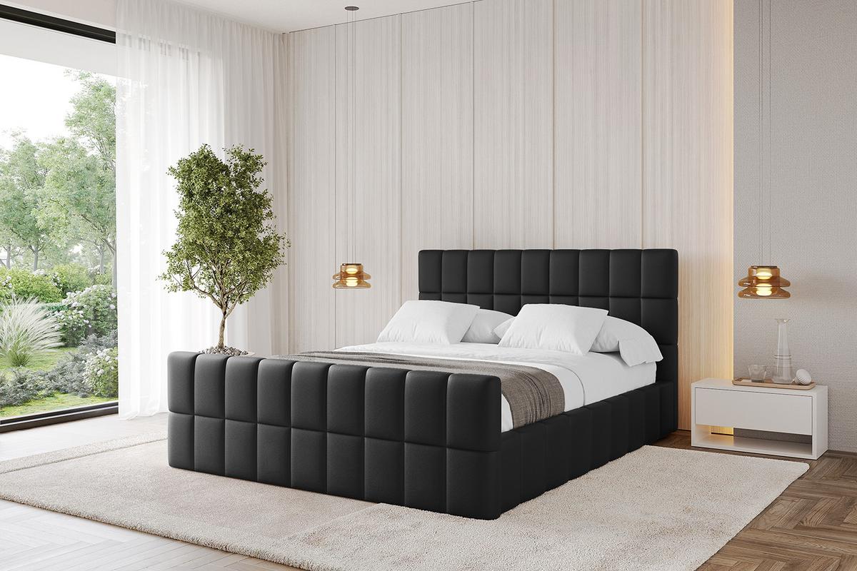 POLSTERBETT mit Bettkasten, Fußteil und Lattenrost, Boxbett ohne Matratze - AMEA-Z 180x200 Schwarz Kunstleder - Schwarz Hochglanz, Holzwerkstoff/Textil (180/200cm) - ALTDECOR