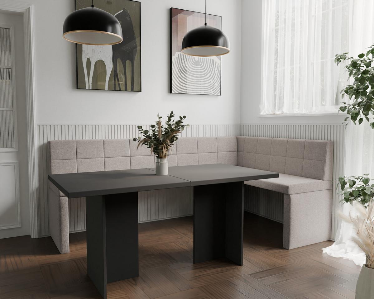 ECKBANK rechts MELVIN Webstoff, 128/168 cm Creme - Creme, Holz/Textil (128/168cm) - Idohome
