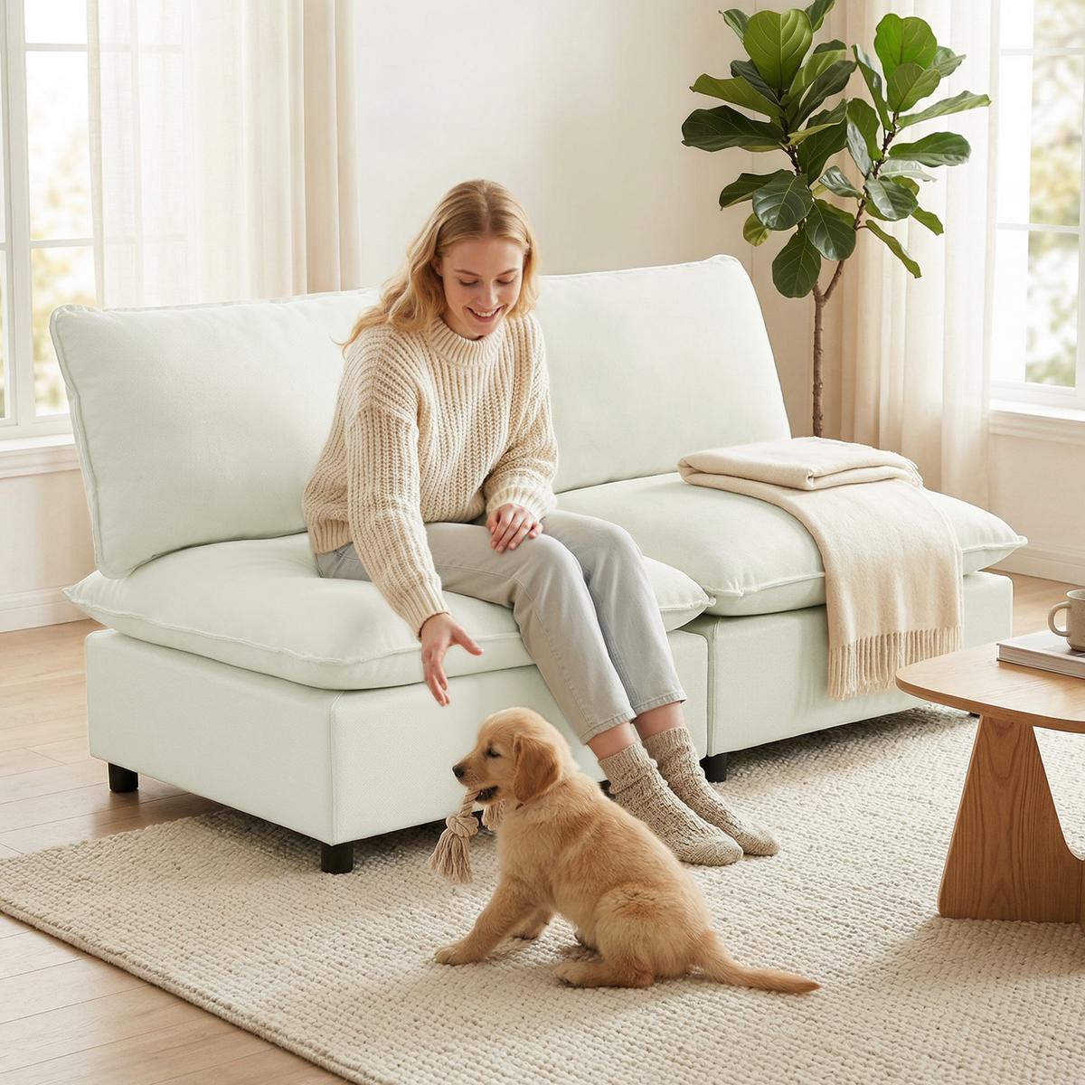 SOFA Drevith 146/85/78cm - Creme, Textil (85/78/146cm) - ZMH