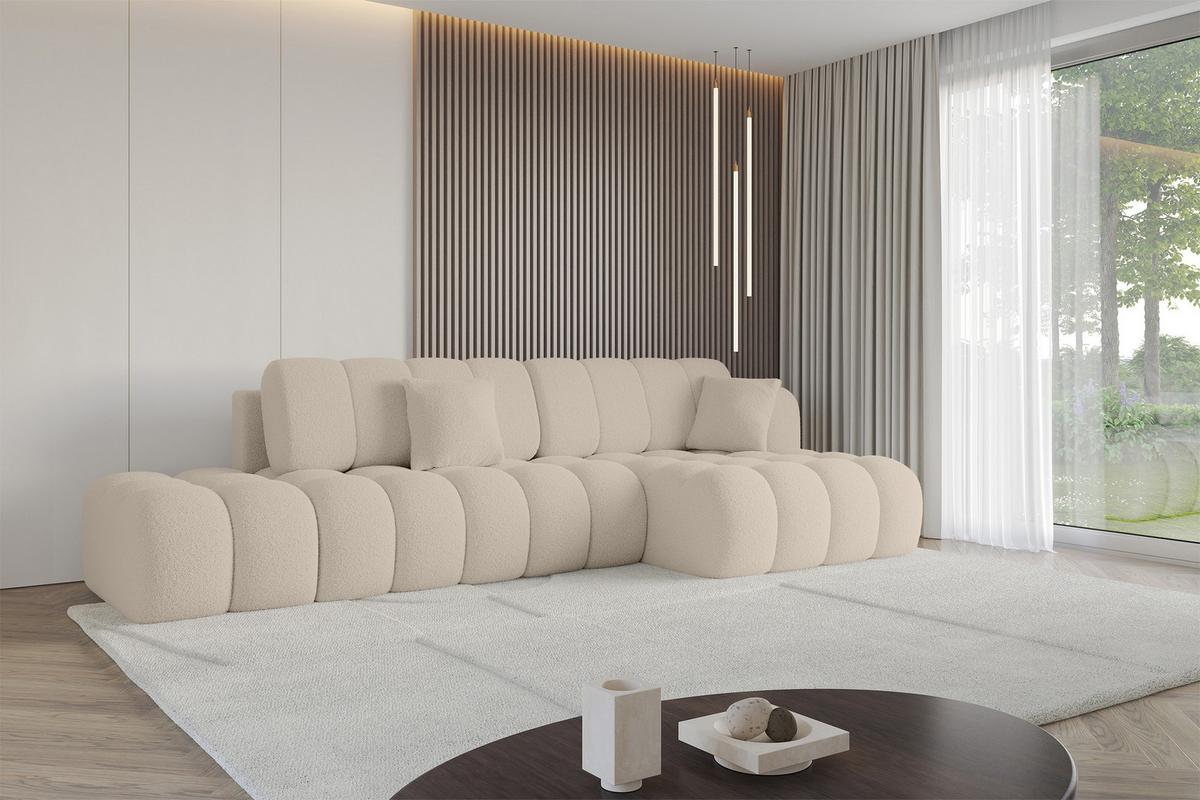 ECKSOFA mit Schlaffunktion Ottomane RECHTS OLEA-L2 321x164x75 Dunkelbeige Bouclé - Hellbraun/Schwarz, Holzwerkstoff/Kunststoff (164/321cm) - ALTDECOR