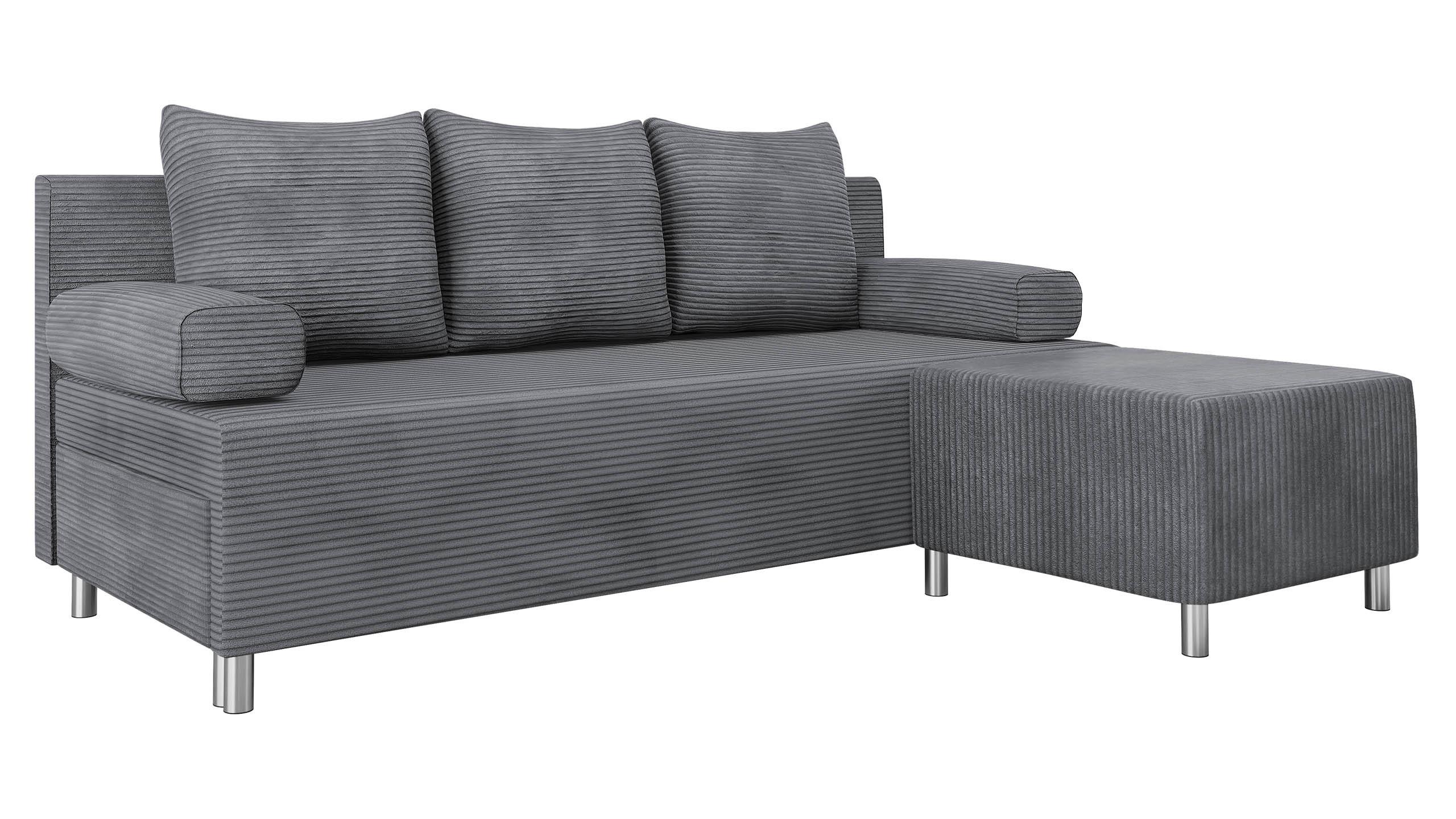 SCHLAFSOFA Dover Cord mit Polsterhocker - Chromfarben/Greige, Holz/Kunststoff (192/80cm) - MIRJAN24
