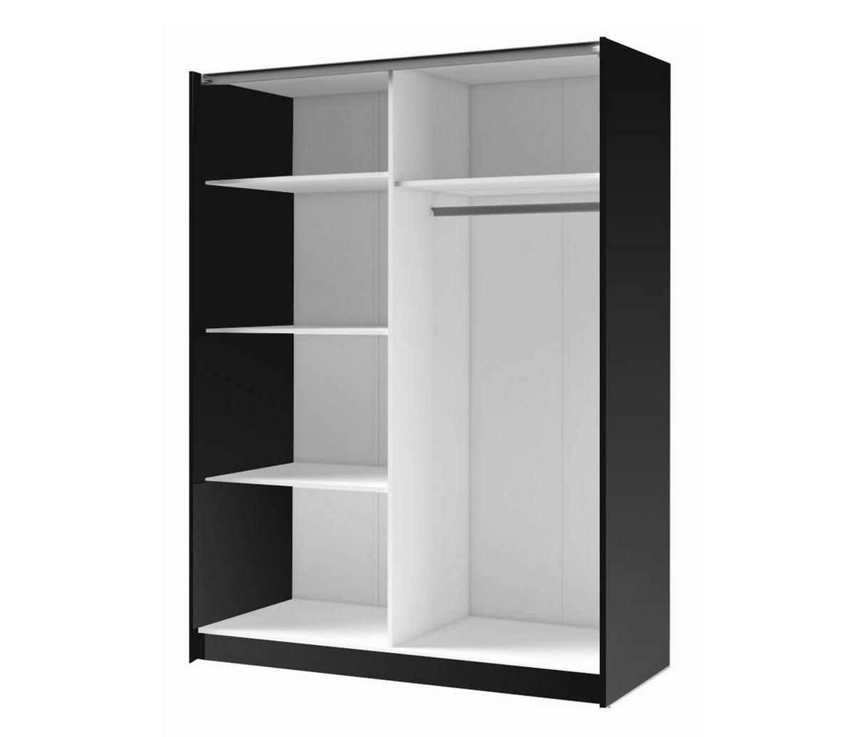 KLEIDERSCHRANK Beralto Schwarz 200/198,5/63,5 cm – mit Spiegel und Lamellenfront - Schwarz, Holzwerkstoff (200/198.5/63.5cm) - AX Living